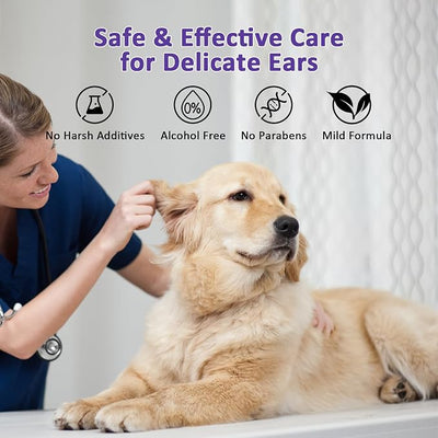 Ear Wipes for Dogs and Cats, Dog Ear Finger Wipes, Gentle Ear Cleaner for Wax, Dirt & Odor, Relieves Discomfort & Soothes Ears, Non-Irritating, 50 Count