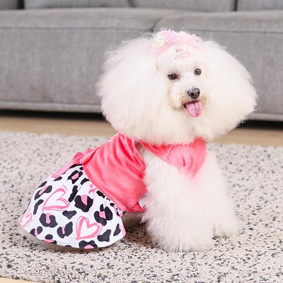 CuteBone Dog Dresses Velvet Mama's Girl Small Dogs Clothes Onesie Pet Apparel Girl Puppy Skirt with Bow Hair Rope