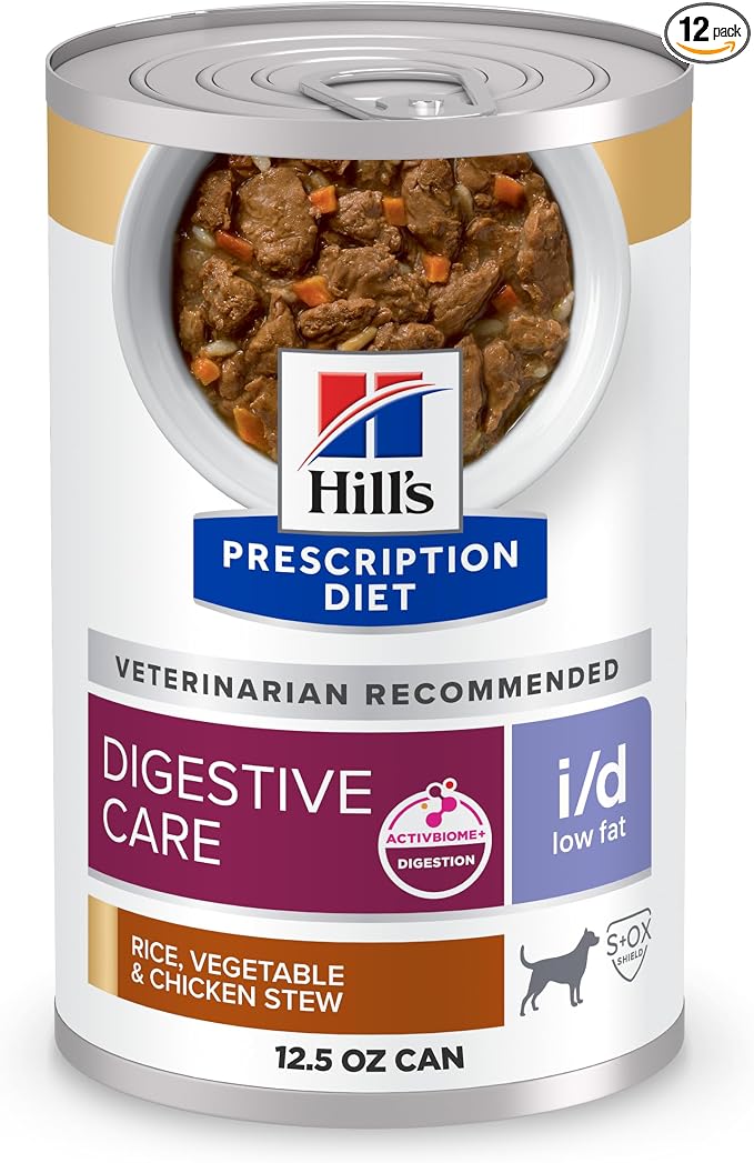 Hill's Prescription Diet i/d Low Fat Digestive Care Wet Dog Food, Rice, Vegetable, & Chicken Stew, 12.5 oz. Cans, 12-Pack