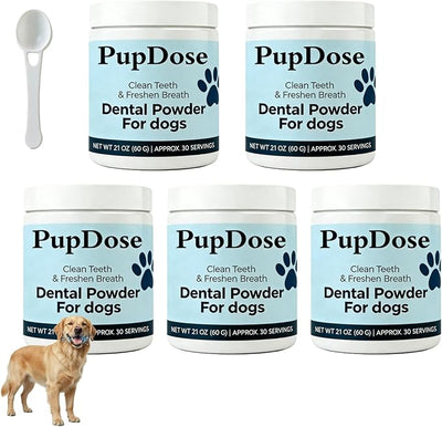 Dental Powder for Dogs, Teeth Cleaning & Fresh Breath, Tartar Control Dog Supplement, Supports Healthy Gums & Oral Care, Easy Mix Daily Dental Care for Dogs, Natural Breath Freshener (5 Pcs)