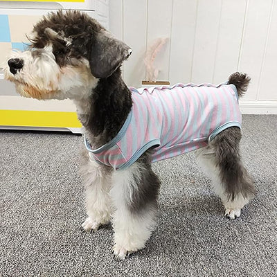 Dog’s Recovery Suit Post Surgery Shirt for Puppy, Wound Protective Clothes for Little Animals(Pink Blue Stripe-xs)