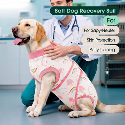 Kuoser Dog Surgery Recovery Suit, Soft Breathable Dog Recovery Suit for Female Spay Male Nueuter, Anti Licking Puppy Onesie Pet Surgical Suit for Dogs Abdominal Wounds Skin Disease, Rainbow XL