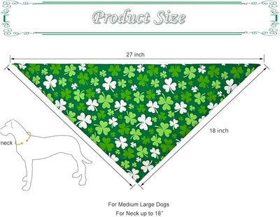 St. Patrick's Day Dog Bandanas, Irish Shamrock Design Scarves, Holiday Costumes, Pet Scarves for Boys and Girls, Dog Outfit Gifts for Medium to Large Dogs (Green, 2PCS)