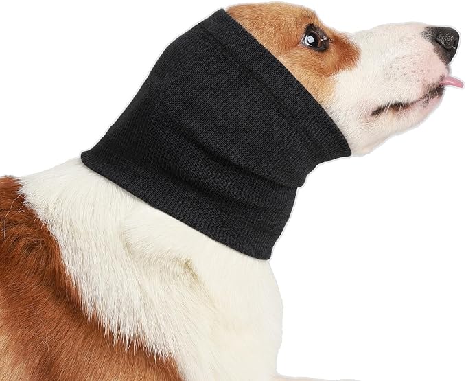 No Shake Ear Wraps for Dogs,Soft Dog Calming Hoodie Dog Ear Cover Ear Muffs for Anxiety,Grooming,Bathing,Swim,Noise Protection Quiet Ear for Dogs,Blcak S