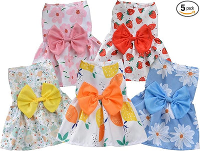 TAPBULL Dog Dresses, Fashionable Pet Dog Clothes, Cute Cat Birthday Dress Outfit (Orange/Red/Yellow/Blue/Pink 5-Pack), Medium