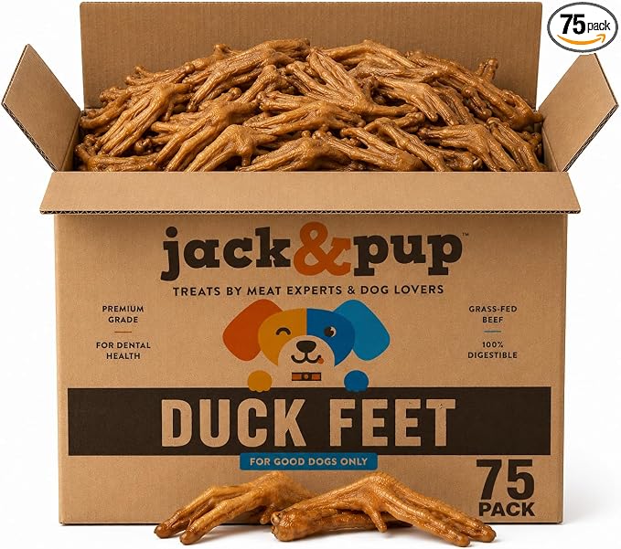 Jack&Pup Duck Feet for Dogs – All Natural Dog Chews, Single Ingredient Dehydrated Duck Feet Dog Treats – Great for Small & Medium Dogs (75 Count) Great Alternative to Chicken Feet