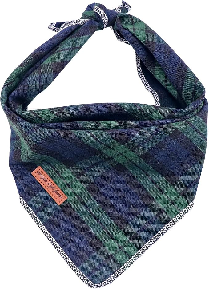 Unique Style Paws Dog Christmas Bandanas 1PC Washable Cotton Triangle Green Plaid Dog Scarfs for Small Medium Large Dogs and Cats