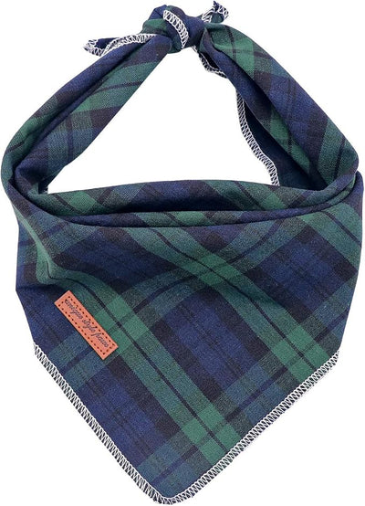 Unique Style Paws Dog Christmas Bandanas 1PC Washable Cotton Triangle Green Plaid Dog Scarfs for Small Medium Large Dogs and Cats