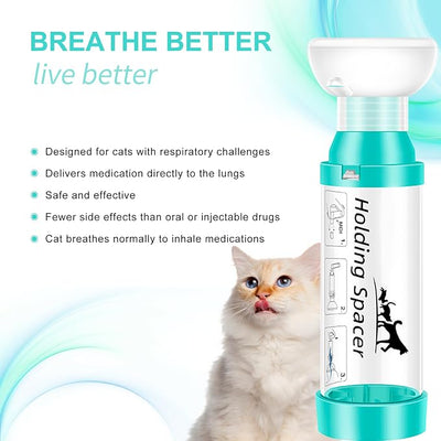 Cat Inhaler Spacer with Round Silicone Mask – Feline Aerosol Chamber for Cats with a Respiratory Condition (Includes 2 Mask Sizes)