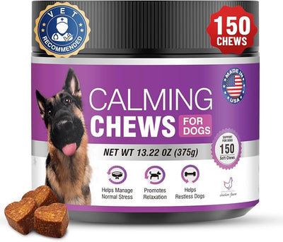 Calming Chews for Dogs 150pc Dog Calming Treat and Bites with Melatonin - Anxiety and Stress Relief Treats for Dogs Puppy Sleep Aid Calm Dog with Noise, Thunder, Barking, Separation, Chewing