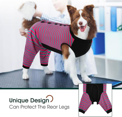 Kuoser Dog Recovery Suit with Anti Licking Rear Leg Sleeve, Rose M | Abdominal Dog Surgical Suit with Pants Cover Protect Wounds, Dogs Elbow Protector Soft Pet Surgery Onesie Cone Alternative