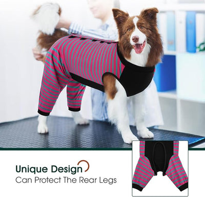 Kuoser Dog Recovery Suit with Anti Licking Rear Leg Sleeve, Rose 4XL | Abdominal Dog Surgical Suit with Pants Cover Protect Wounds, Dogs Elbow Protector Soft Pet Surgery Onesie Cone Alternative