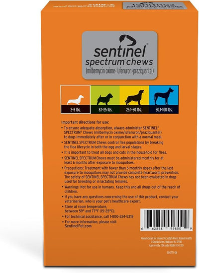 SENTINEL SPECTRUM Chews for Dogs, 2-8 lbs, 6 Chews, 6-Month Supply, Orange Box