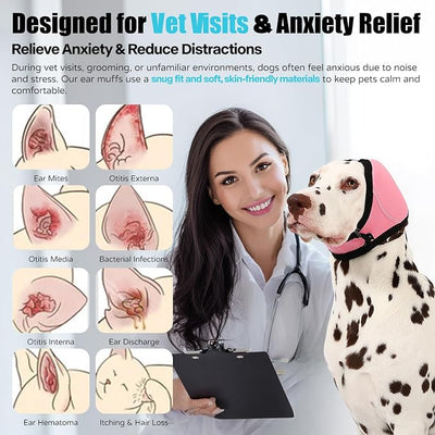 Dog Ear Muffs Wrap for Hematoma, Bathing, Drying, Swimming & Noise Anxiety Relief- Elastic Waterproof Ear Protection with Calming Hoodie Design for Grooming