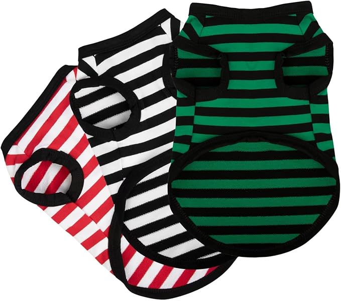 Paiaite 3 Pieces Dog Striped Shirt Red Green Black Color Cotton Sleeveless Puppy Pet Shirts Breathable Apparel Tank Top Colorful Puppy Sweatshirt Clothes for Small Medium Dogs X-Small