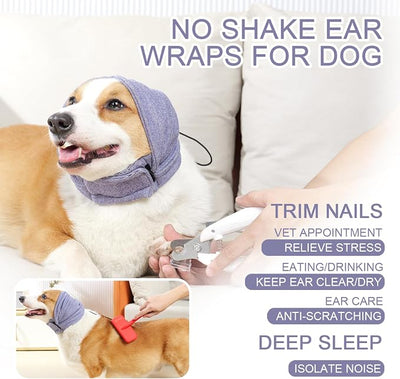 Ear Muffs for Dogs,Calming Hoodie Thunder Head Wrap,No Shake Anxiety Relief Pet Covers Ear Noise Protection Vest for Dogs for Fireworks,Vet Visits,Bathing(Purple,M)