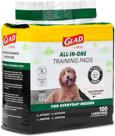 Glad for Pets Black Charcoal Puppy Pads, 6-Layer Leak-Proof Design with Activated Carbon Odor Control and Pheromone Attractant, Disposable Dog Pee Pads for Potty Training, 23 x 23 in, 100 Count - 2 Pk