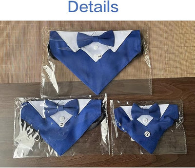 Tuxedo Dog Collar for Wedding Engagement and Birthday, Formal Dog Bandana Collar Costume with Bow Tie and Adjustable Buckle,Suitable for Small Medium Large Dog. (Blue, S)