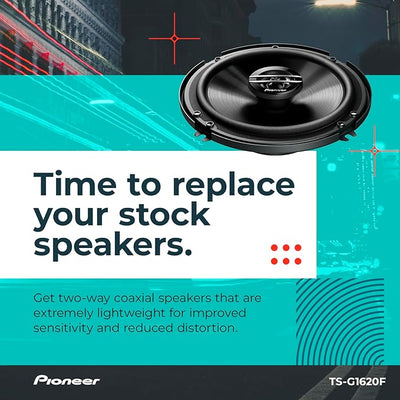 Pioneer G-Series TS-G1620F 6.5” 2-Way Speakers (Pair) – 300W Max, Balanced Sound + Smooth Treble, Great Stock Replacement, High-Efficiency Speaker Designed for OEM Power