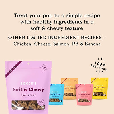 Bocce's Bakery Oven Baked Duck Recipe Treats for Dogs, Wheat-Free Everyday Dog Treats, Made with Real Ingredients, Baked in The USA, Natural Soft & Chewy Cookies, Duck, 6 oz
