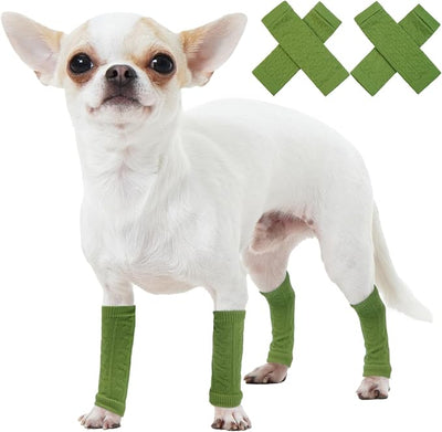 ROZKITCH Dog Leg Wrap, 2PCS Front Leg and 2PCS Back Leg Knee, Dog Elbow Wrap, Dog Leg Warmer Wrap Protector, Pet Elastic Knitted Breathable Protective Socks for Chihuahua, Yorkshire Terrier Green S