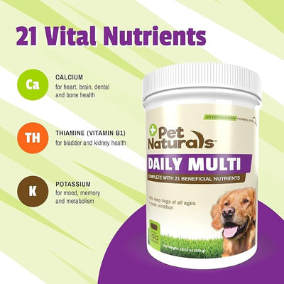 Pet Naturals Daily Multivitamin for Dogs – 21 Essential Nutrients, Fatty Acids & Antioxidants for Complete Health, Supports Energy, Digestion, Skin & Coat | Veggie Flavor Soft Chews, 150 Count