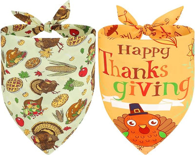 Vivifying Thanksgiving Dog Bandana, 2 Pack Turkey and Pizza Dog Scarves Costumes, Funny Holiday Accessories for Thanksgiving Dinner, Photo Prop, and Party Decor (X-Large, Orange & Brown)