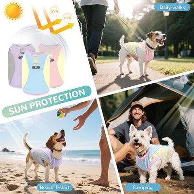 Dog Cooling Vest with D-Ring Dog Beach Tshirt Sun Protection Small Puppy Clothes for Girls Boys Stretchy Shirts for Dogs Lightweight Breathable Shirt French Bulldog Frenchie Dachshund Clothes