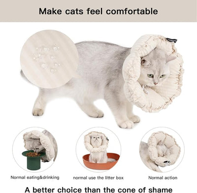 H HIDREAM Soft Cat Cone Collar， Cute Adjustable Cat Recovery Collar，Elizabethan e Collar that can Protect Head and Foot Wounds，Egg White All-Season Style