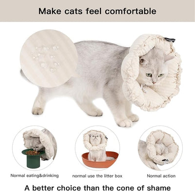 H HIDREAM Soft Cat Cone Collar， Cute Adjustable Cat Recovery Collar，Elizabethan e Collar that can Protect Head and Foot Wounds，Egg White Flower All-Season Style