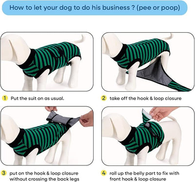 Recovery Suit for Dogs Cats After Surgery, E-Collar & Cone Alternative Surgical Suit, Prevent Licking Dog Onesies Pet Surgery Recovery Suit Soft Dog Bodysuit, Green Navy Stripes, XL