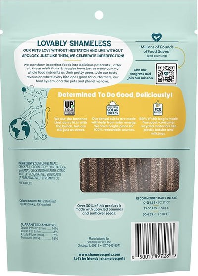 Shameless Pets Dental Treats for Dogs, Banana Bone-Anza - Healthy Dental Sticks with Hip & Joint Support for Teeth Cleaning & Fresh Breath - Chews Free from Grain, Corn & Soy