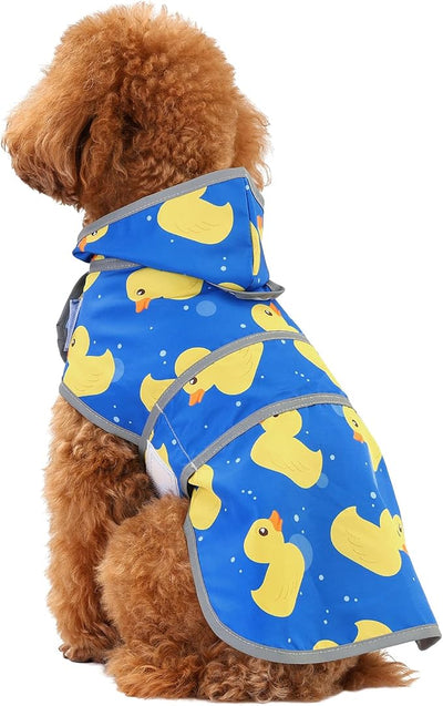 Dog Raincoat for Small Dogs Puppies Waterproof Jacket Hooded Rain Coats with Reflective Strips Leash Hole & Poncho Adjustable Fit (ShinyDuck,S)