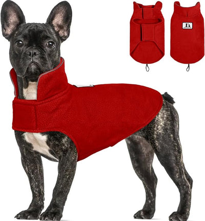 DENTRUN Reversible Dog Coat - Windproof Polar Fleece Vest with Reflective Neck Strips, Hook & Loop Closures, Easy-On Cold Weather Jacket for Small Dogs (XS, Small Dogs Sweater)