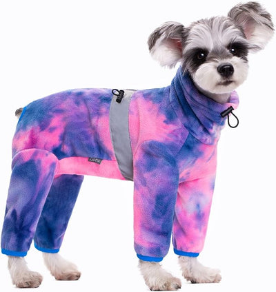Dog Coats for Small Dogs, Polar Fleece Dog Pajamas Bodysuit, Puppy Onesies Tie Dye Jumpsuits, Dogs Warm Clothes Four-Legged, Doggie Fullbody Winter Jacket Vest