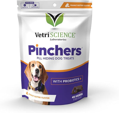 VetriScience Extra Large Pinchers Pill Hiders Chews Non-Greasy Pill Wrap with Probiotics for Dogs, Disguise Pills, Capsules & Tablets, Gut & Immune Health, Peanut Butter, 45 Counts, 2 Pack