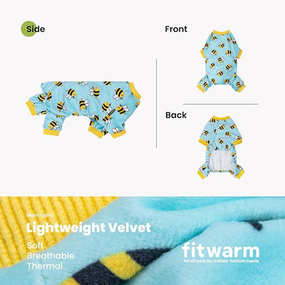 Fitwarm Funny Bee Fleece Dog Pajamas, Warm Winter Dog Clothes for Small Dogs Boy Girl, Cozy Pet Onesie with Feet, Light Blue, Medium