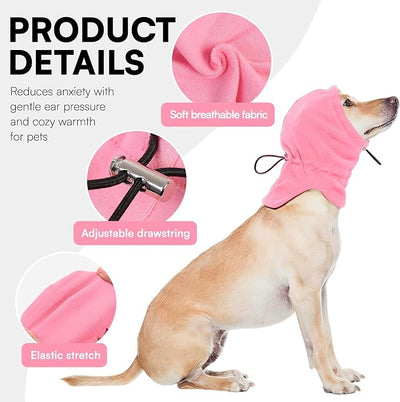 Dog Calming Hoodie Pet Ear Warmer Covers for Noise, No Flap Ear Wrap for Dogs, Quiet Ears Dog Hoodie Anxiety Relief Dogs Hat Calming Hood Head Cover, Pink M