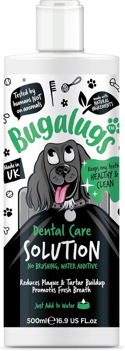 BUGALUGS Dog Breath Freshener Dental Care Water Additive. Clean Teeth, Healthy Gums & Fresh Breath - Natural Dog Plaque Remover & Tartar Remover for Teeth. No Brushing Needed (16.9 Oz Water Additive)