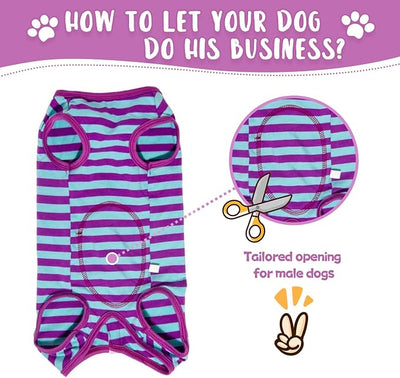 Dog's Recovery Suit Post Surgery Shirt for Puppy, Small Dog Surgical Recovery Suit for Female Male Dogs, Dog Onesie Protect Surgical Wound(Purple Blue Stripe-s)