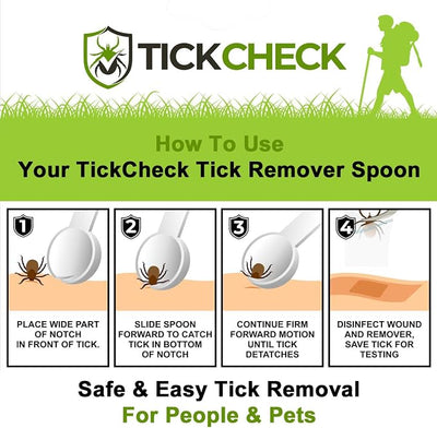 TickCheck Tick Remover Spoon - 3 Pack of Lightweight Tick Remover Tools with Free Tick ID Card & Carabiner (1 Set, 3 Spoons)