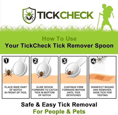 TickCheck Tick Remover Spoon - 3 Pack of Lightweight Tick Remover Tools with Free Tick ID Card & Carabiner (5 Sets, 3 Spoons)