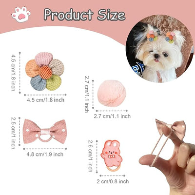 FGISAR 20 Pcs Small Dog Hair Bows with Rubber Bands Handmade Puppy Hair Bows Cute Grooming Flower Ball Bowknot Top Knot Dog Hair Accessories Hair Ties for Yorkie Maltese Pet (Pink) ﻿