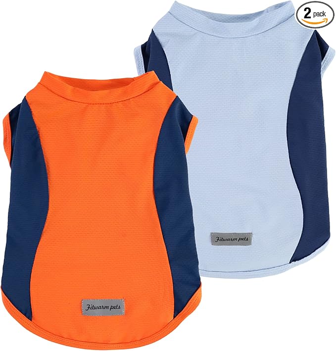 Fitwarm 2 Pack UPF 50+ UV Sun Protection Dog Shirt, Quick Dry Summer Dog Clothes for Small Dogs Boy Girl, Reflective Label, Lightweight Breathable Cooling Vest, Pet Cat Outfit, Orange, Blue, Large