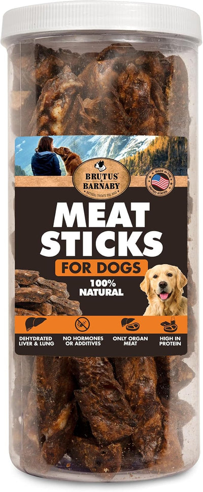 BRUTUS & BARNABY Dehydrated Lung Dog Treats & Cat Treats - 12oz USA Beef & Turkey Organ Meat Sticks - High Protein, Grain Free, Natural Training Treats for Dogs & Cats