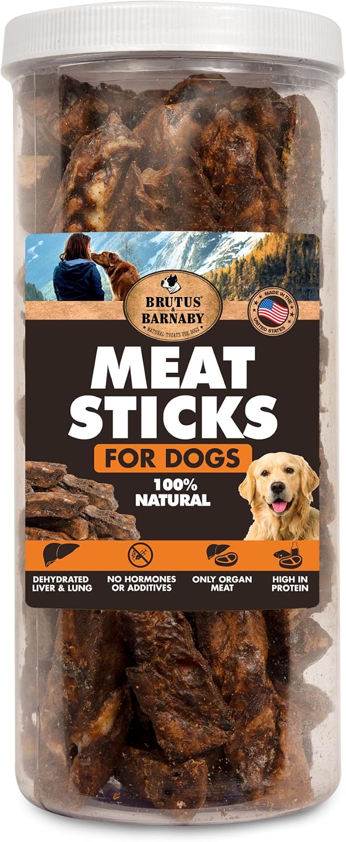 BRUTUS & BARNABY Dehydrated Lung Dog Treats & Cat Treats - 28oz USA Beef & Turkey Organ Meat Sticks - High Protein, Grain Free, Natural Training Treats for Dogs & Cats - Value Size