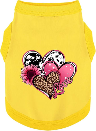 Discover Cozy Cotton Canine Wear: Soft, Lightweight, and Breathable Dog Shirt Vest with Eye-Catching Graphics (Hearts and Love), Keeping Your Furry Friend Comfy! Yellow XL