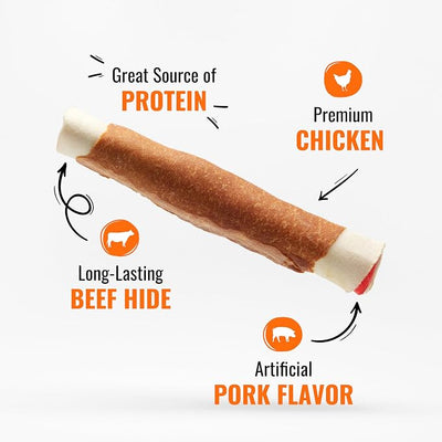 Good 'n' Fun Rolls Long-Lasting Dog Treat, For Large Dogs, With Real Proteins, Beef Hide and Premium Chicken, Supports Dental Health, Mental Stimulation, 6 count