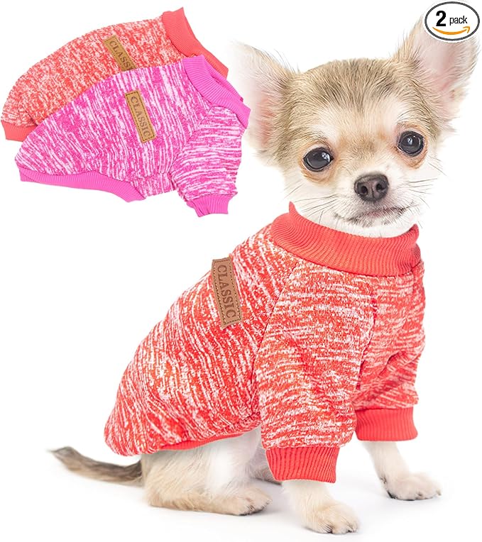 2 Pieces Dog Sweaters for Small Dogs Christmas Dog Clothes Female Winter Fleece Puppy Clothes Warm Thick Pet Outfit Coat Yorkie, Chihuahua, Pug, Cat, Pug,S,Pink, Red
