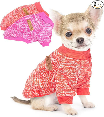 2 Pieces Dog Sweaters for Small Dogs Christmas Dog Clothes Female Winter Fleece Puppy Clothes Warm Thick Pet Outfit Coat Yorkie, Chihuahua, Pug, Cat, Pug,S,Pink, Red